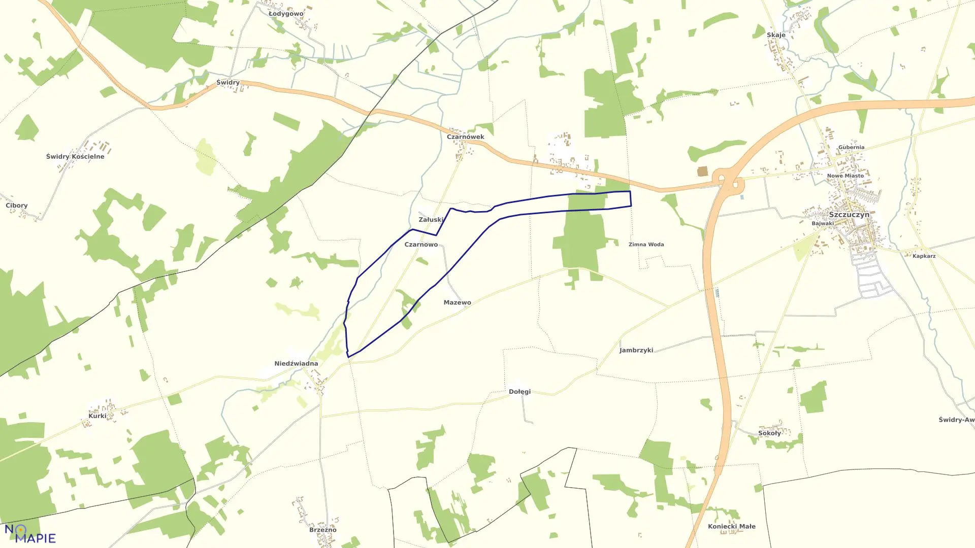 Mapa obrębu CZARNOWO w gminie Szczuczyn